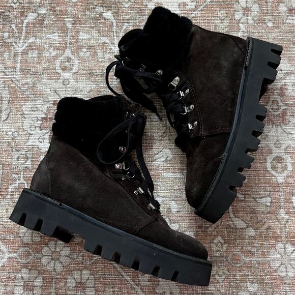 Aquatalia Alyssa Brown Suede Lace Up Hiking Boots Size UK 6.5 US 8 Shearling - Picture 1 of 12
